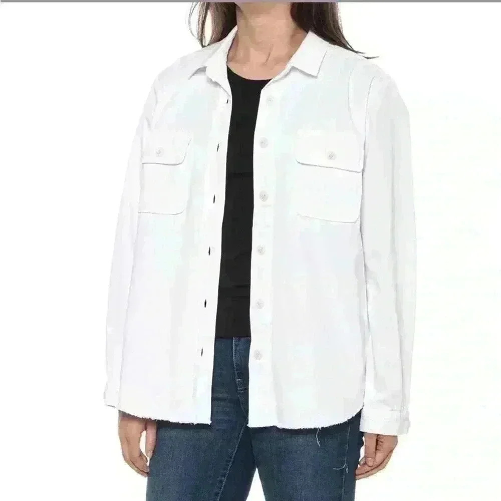 Democracy Denim Two-Pocket Shacket In White Size Xs Nwt